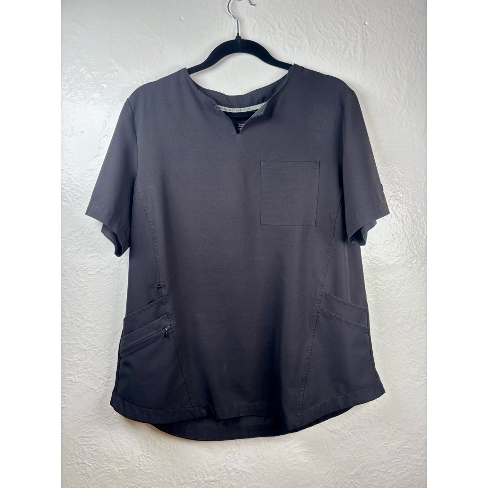 ClimateRight by Cuddl Duds Scrub Top Women Large Black Medical Nurse Vet Tech